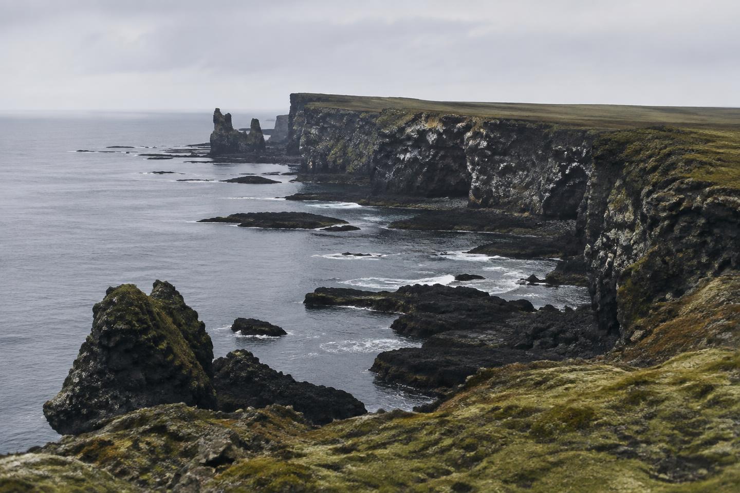 Icelandic coastline under overcast sky